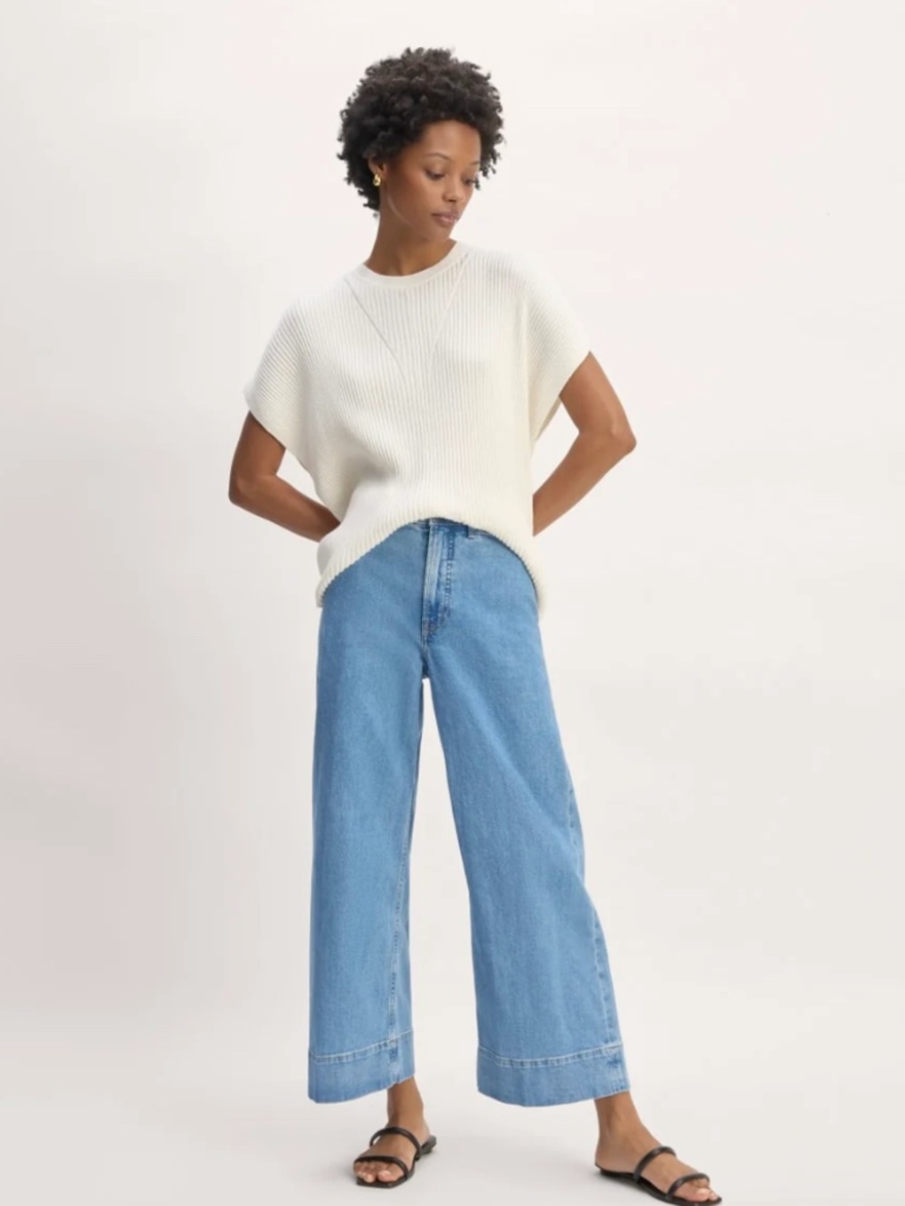 The Cotton Knit Caftan Top - Bone Small